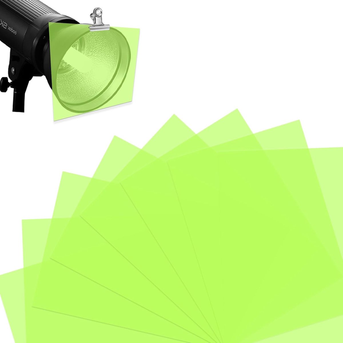 8 stuks hittebestendige kleurfolie Transparante kleurcorrectie A4 voor lampen Neongroen Lampenfolie 29,7 x 21 cm Kleurfilter Foto grafie Studio Schijnwerper Strobe Flits LED Podium DI