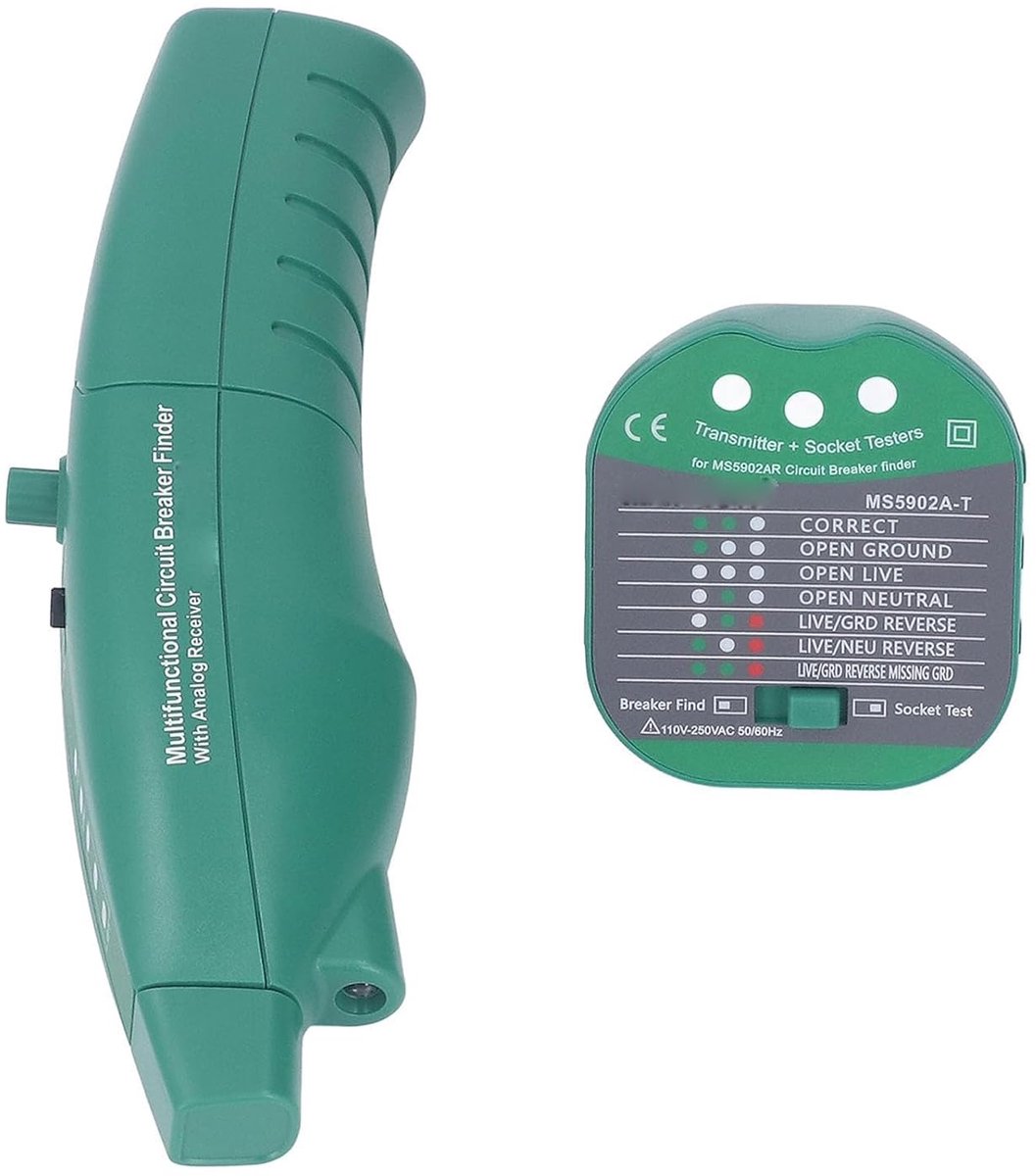 Stopcontacttester Automatische Stroomonderbreker Zekeringzoeker 3 Indicatielampjes en Zaklamp EU-stekker 110-250V MS5902A