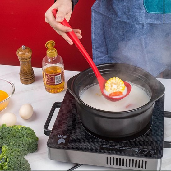 Gebruiksvoorwerp Set 4 Stuk Food Grade Veiligheid Siliconen Keukengerei Hittebestendige Nonstick Spatel Rijstlepels Skimmer Soep Pollepel Keuken Gereedschap, Zwart — afbeelding 5