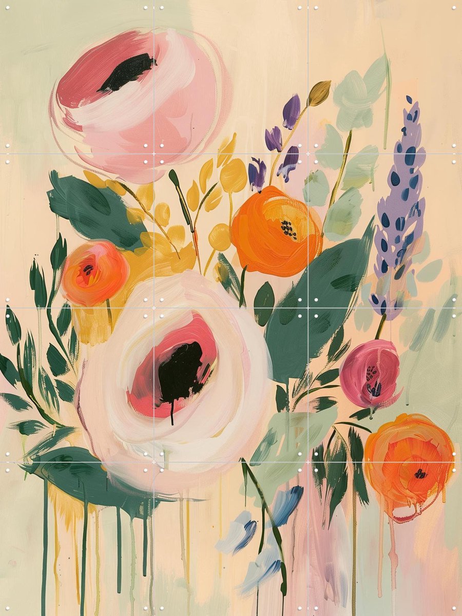 IXXI Blush Poppies In Bloom, Branka Kodžoman - 60 x 80 cm - Gratis ophangtool - Grote wanddecoratie en posters - Kwaststreken, Aquarel, Abstract