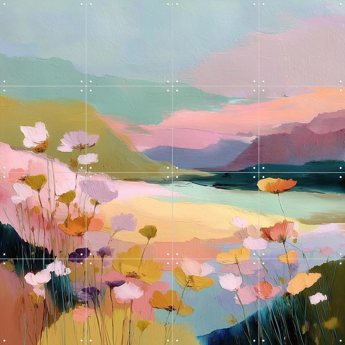 IXXI Wildflowers By The Lake, Branka Kodžoman - 80 x 80 cm - Gratis ophangtool - Grote wanddecoratie en posters - Olieverf, Speels, Kwaststreken