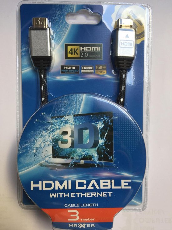 3 câbles HDMI compatible 4K, 3D & Full HD, HEC, noir – 10 m