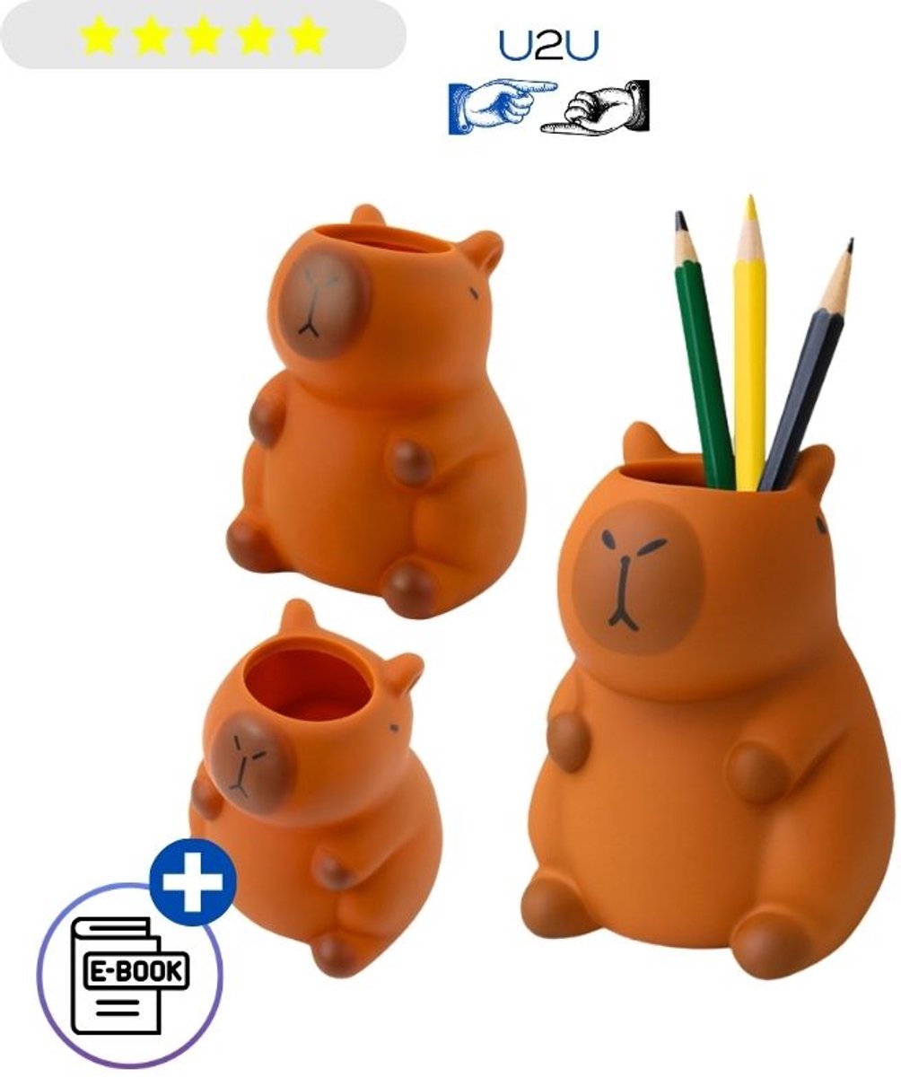 Capibara Decoratieve Organizer Opbergbak Pennenbak Bureau Organizer Bruin Kunststof Opbergpot Decoratie Sleutelhouder Sierpot Mini Plantenhouder Bureau Accessoire Woondecoratie Cadeau 10 cm Compact Met Ebook