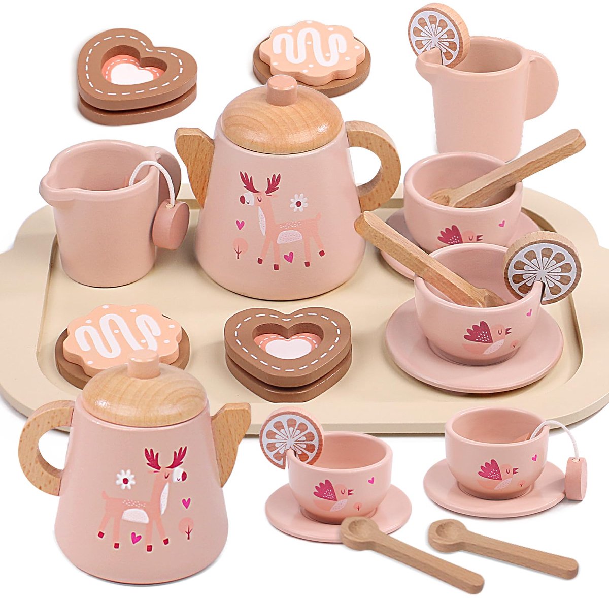 Houten Serviesgoed & Theeset voor Kinderen - Houten Speelgoed Theeset - Rollenspel Keuken Accessoires voor Jongens en Meisjes (3-5 Jaar)