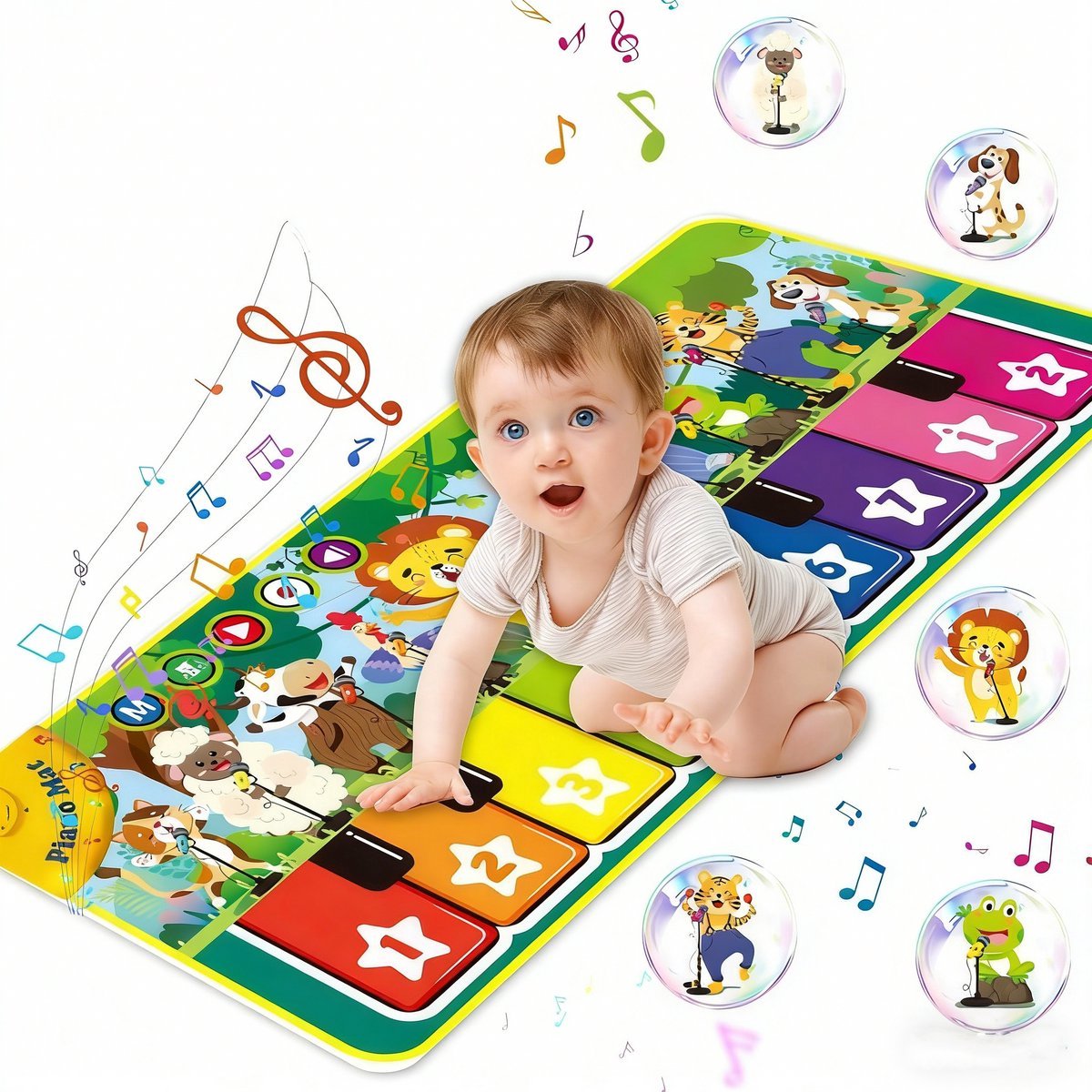casalora Dansmat – Babyspeelgoed - Pianomat – Muziekmat – Speelmat – Dieren In Bos – Speelgoed - 1 jaar - 2 jaar - 3 jaar - Voor Kinderen - Voor Jongens - Voor Meisjes – 110x43 cm - Kinderspeelgoed