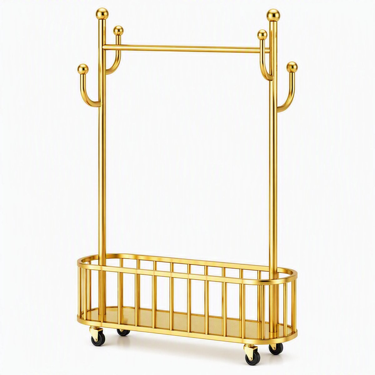 Nutrella - Kledingrek - Kledingopbergstandaard - Mobiele kledingstang - Op wielen - Stevig - Opbergmanden - 175 x 100 x 32 cm - Goud