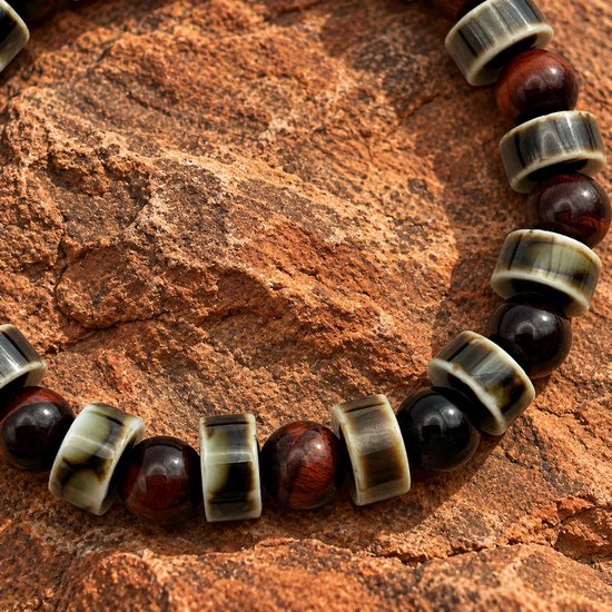 Dragon Bracelets® - Terra Ember - Natuurstenen Armband - Tijgeroog - Geglazuurd Keramiek - Bruin - Goud