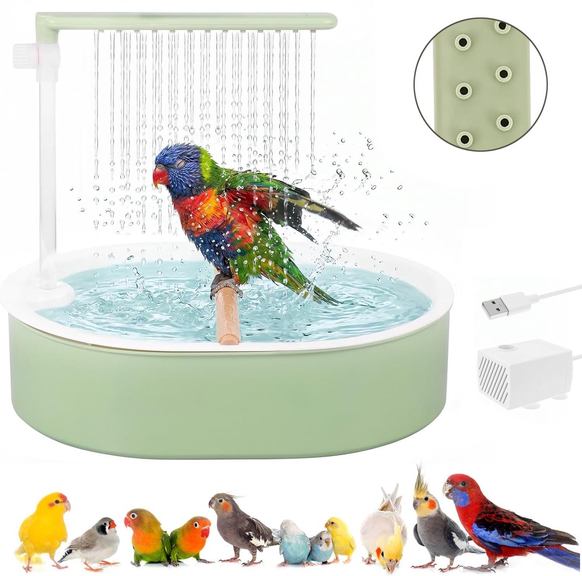 Automatisch Vogelbad Voor Papegaaien - Douche Voor Kooivogels - Vogelbad Met Waterkringloop - Voor Dwergpapegaaien En Valkparkieten