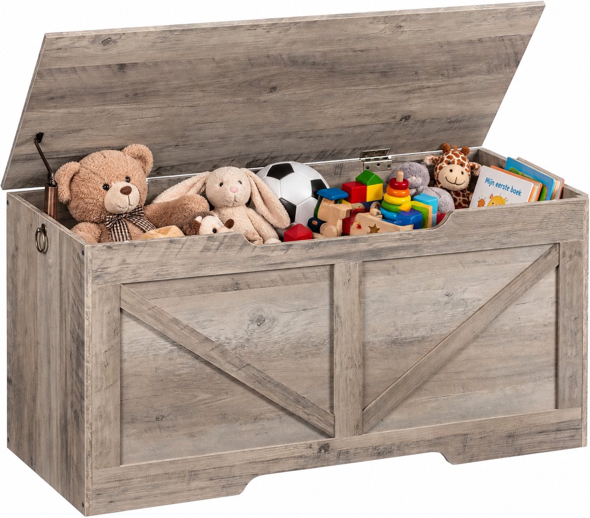 Signature Home Speelgoedkist – Grote Opbergkist met Deksel – Houten Speelgoed Opbergkist – Opbergbox voor Speelgoed & Dekens – 100 x 40 x 50,5 cm – Grijs