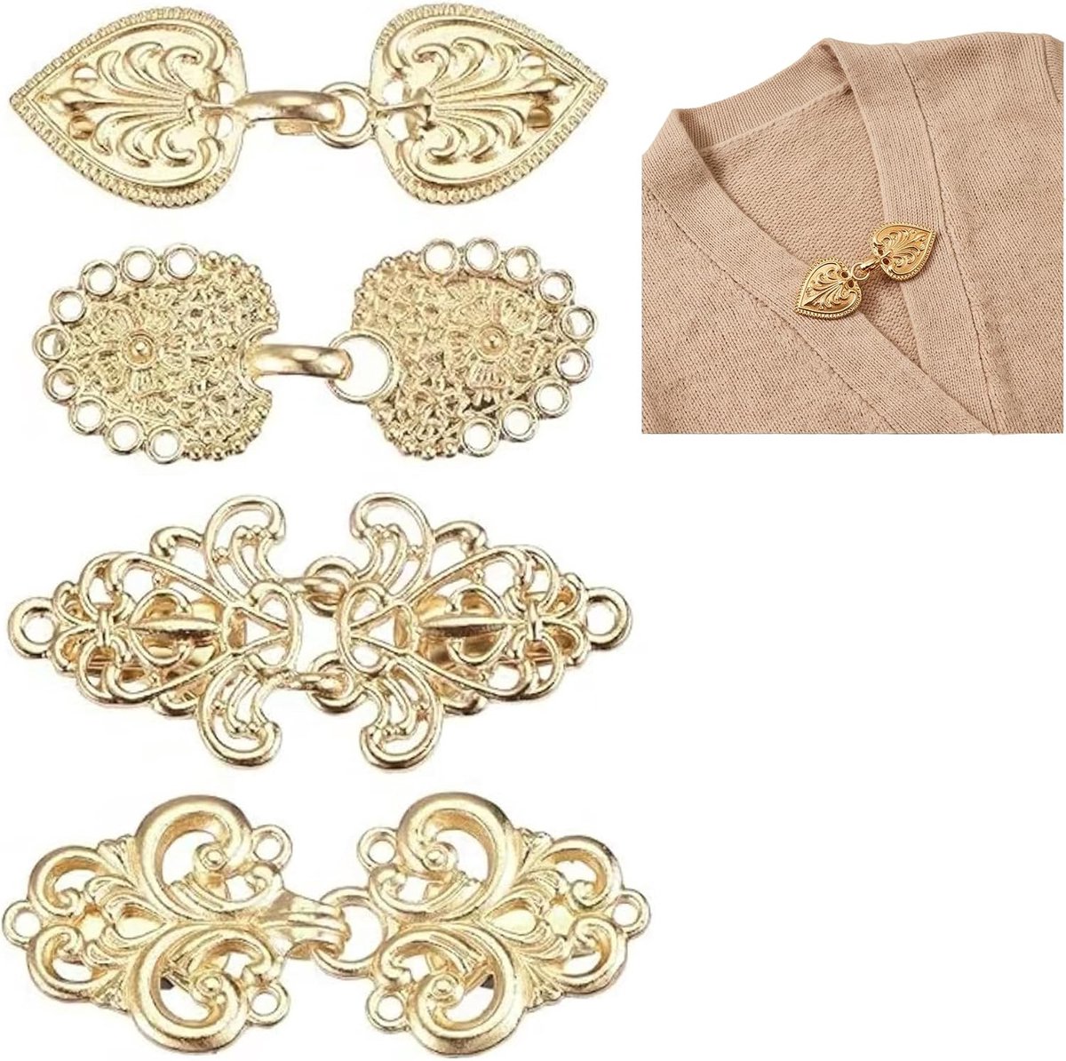 4-Pack Vintage Alloy Sjaal Clips voor Jassen & Vesten