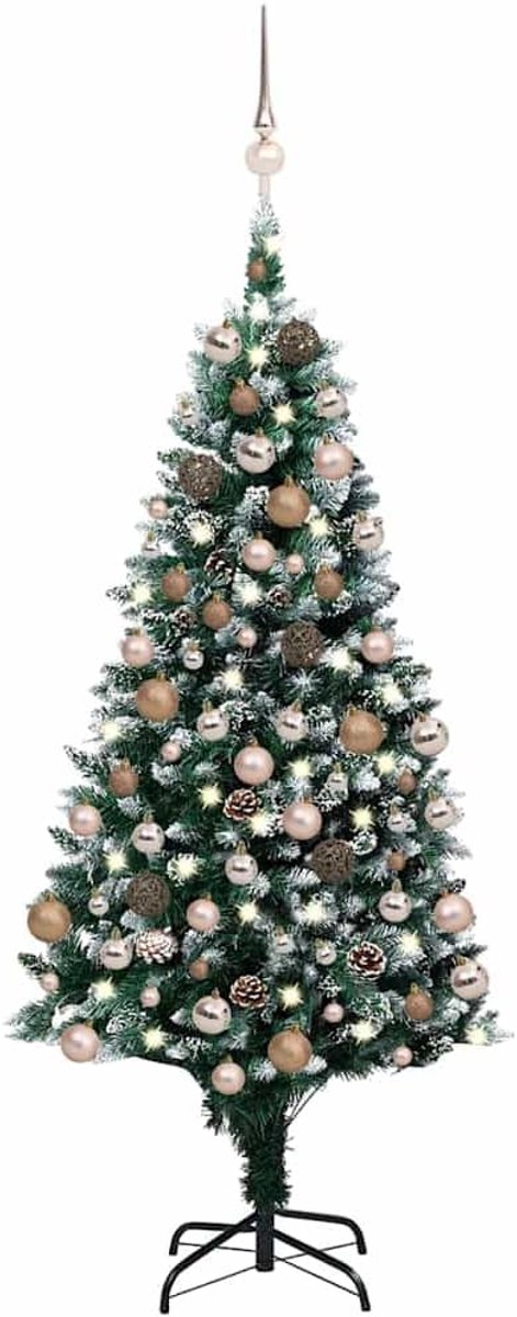 Kerstboom met led-lichtsnoer, ballen en dennenappels, 180 cm