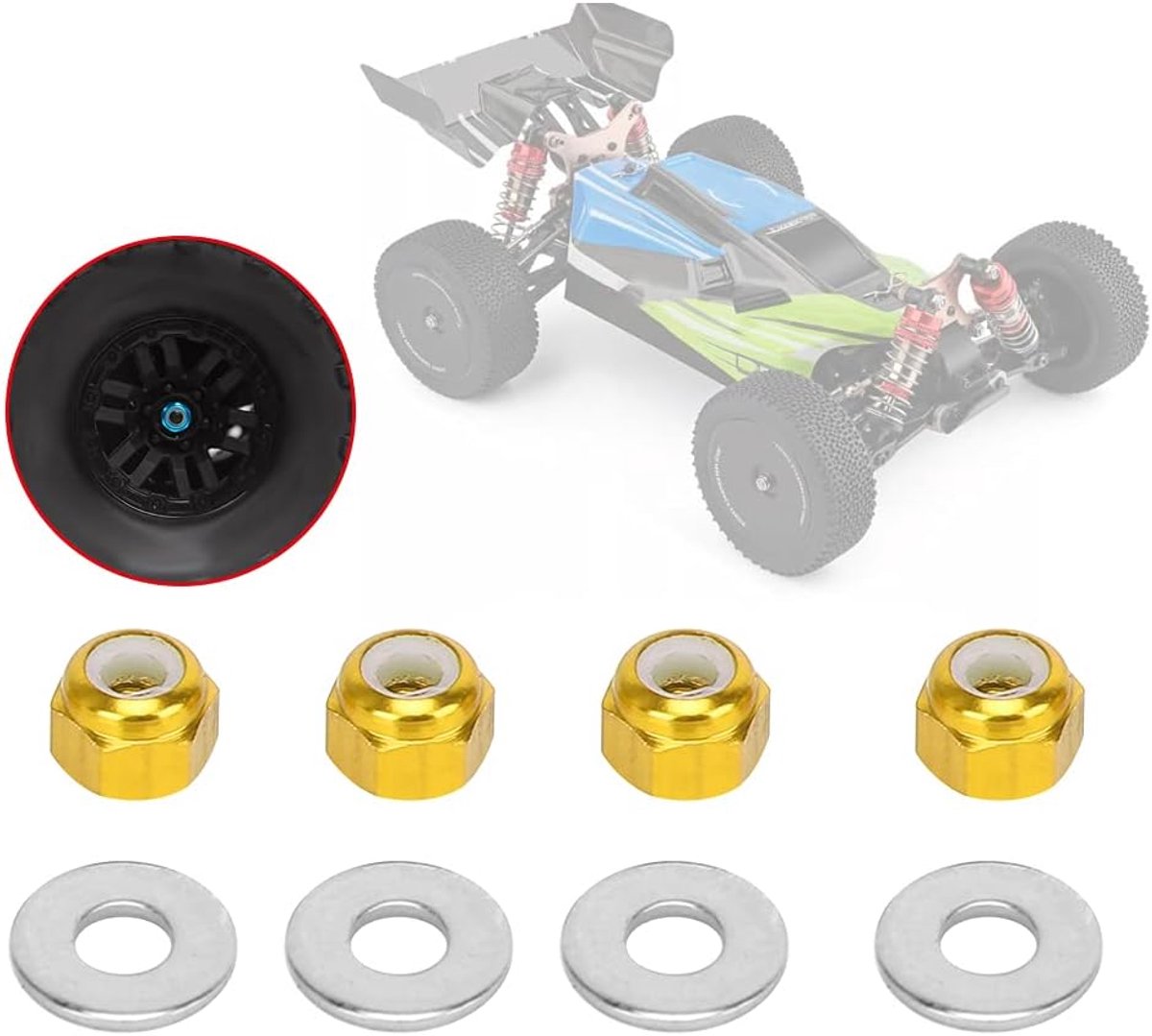 Aluminium Wielmoer voor 1/14 144001 RC Auto, Eenvoudig Te Installeren RC Wielmoerset voor 1/14 Schaal Auto's, 4 Stuks, Rood/blauw/geel (#3)