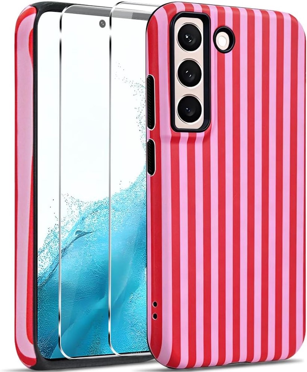 Beschermhoes voor Samsung Galaxy S22 met 2 displaybeschermfolies, mat PC + TPU-materiaal, schokbestendig, esthetisch, voor vrouwen en meisjes