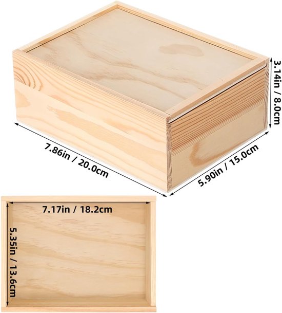 Houten opbergdoos met schuifdeksel, rechthoekig, natuur, 20 x 15 x — afbeelding 2