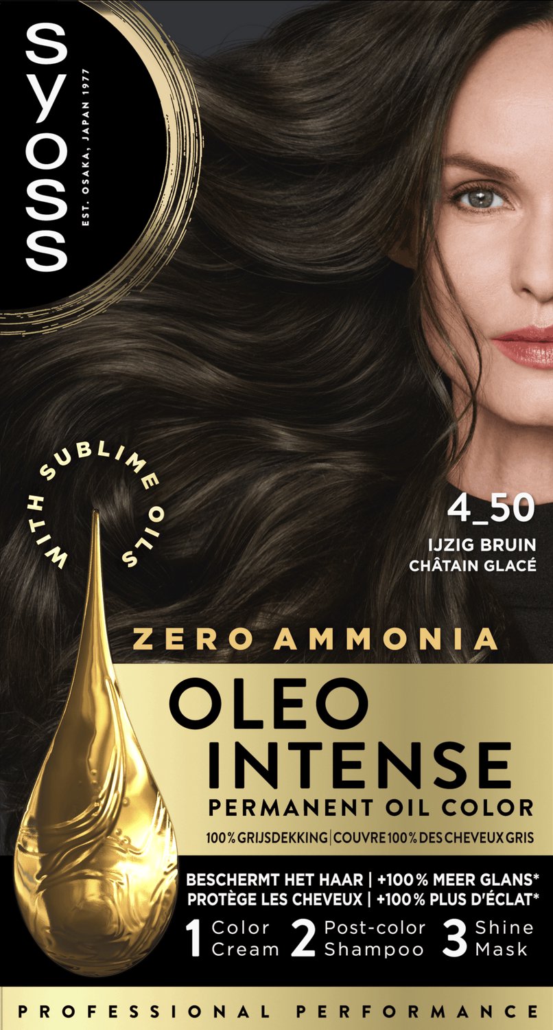Bol.com Syoss Oleo Intense 4-50 Haarverf - IJzig Bruin - Permanente Haarkleuring - Ammoniakvrij - Met Voedende Oliën - 100% Grij... aanbieding