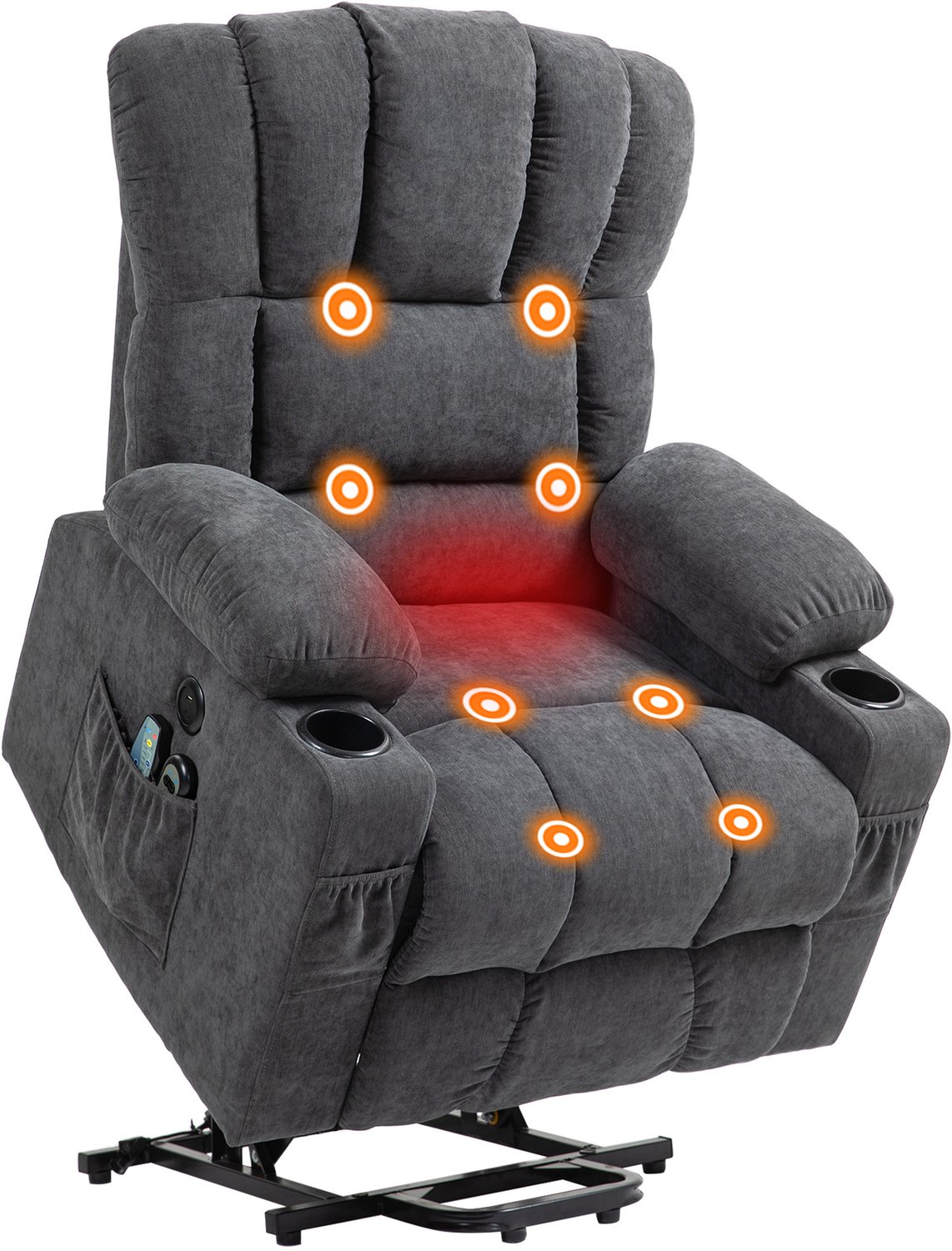 Homcom Elektrische Sta-op-stoel met Massage en Verwarming - Relaxfauteuil - TV-stoel - Sta-op-fauteuil - Donkergrijs