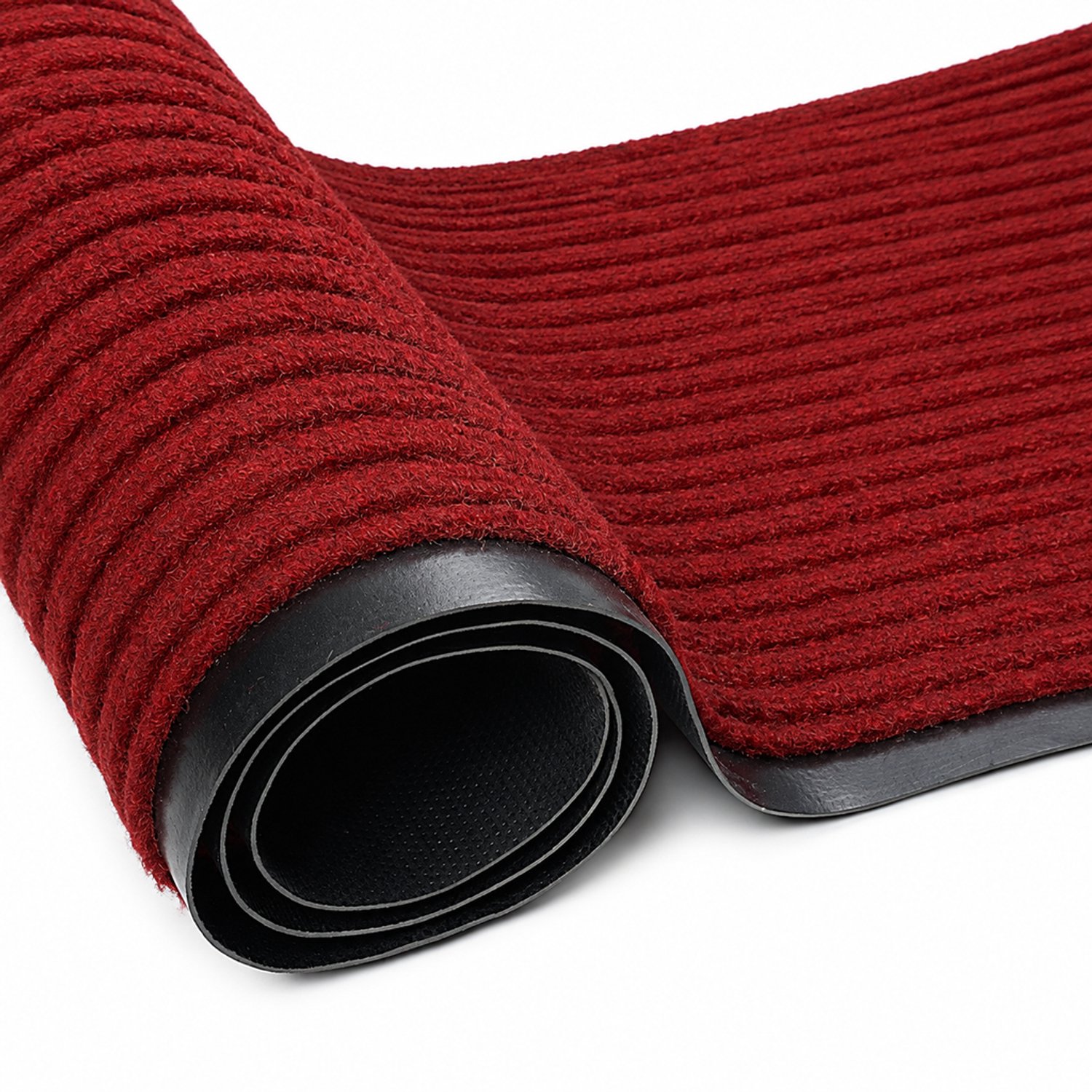 SWGOTA Donkerrode gestreepte deurmat 50 x 80 cm - rechthoekige mat van polyester met PVC-achterkant voor entree en gang Donkerrood