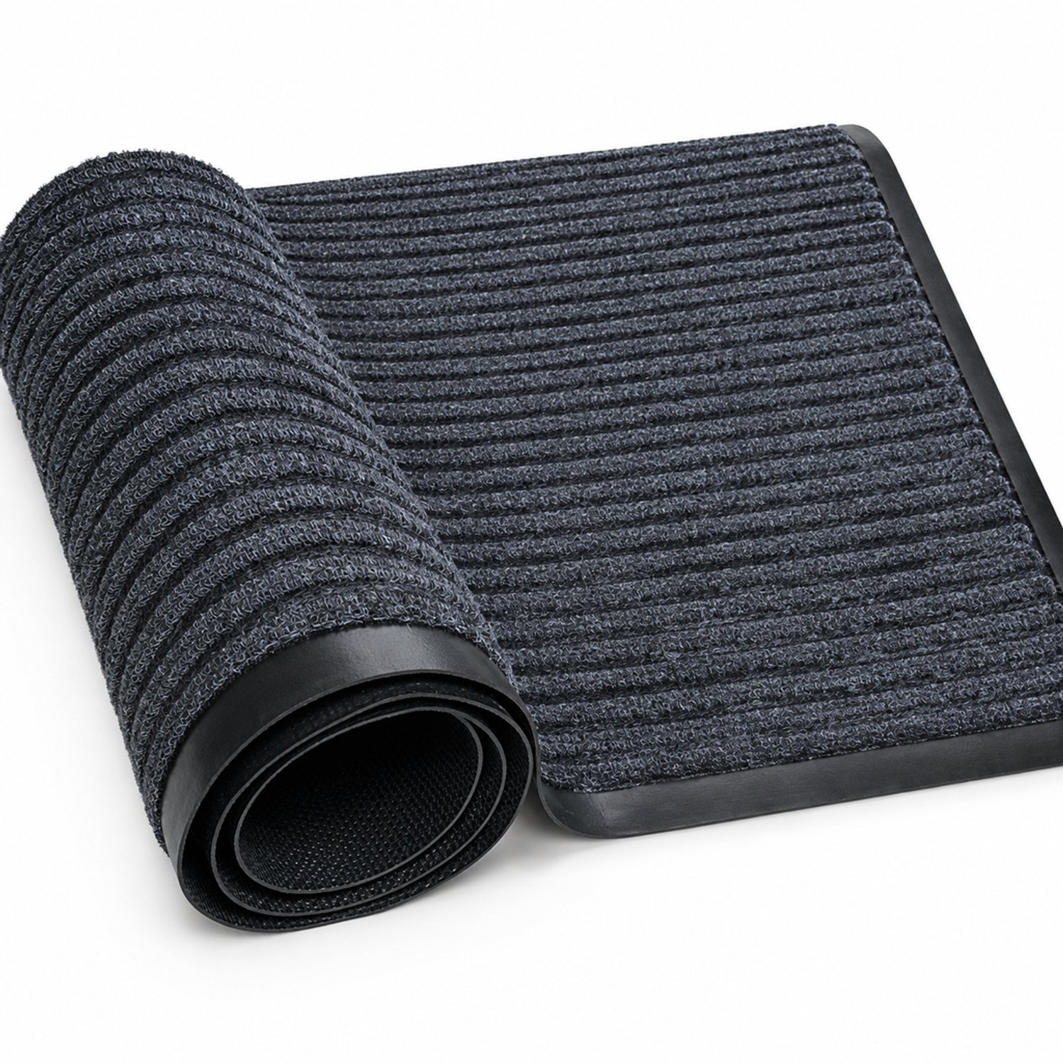 SWGOTA Donkergrijze gestreepte deurmat 40 x 60 cm, rechthoekige mat van polyester met PVC-rug Donkergrijs