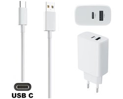OneOne 25W super snellader met 2 poorten + 1,8m sterke USB C kabel. PD lader. Oplader adapter past op Samsung Galaxy M21, M30, M40, M54, M55s, M05, F42, M10s, M11, Z, M06, M42, M20, M31s, M32, M32, F05