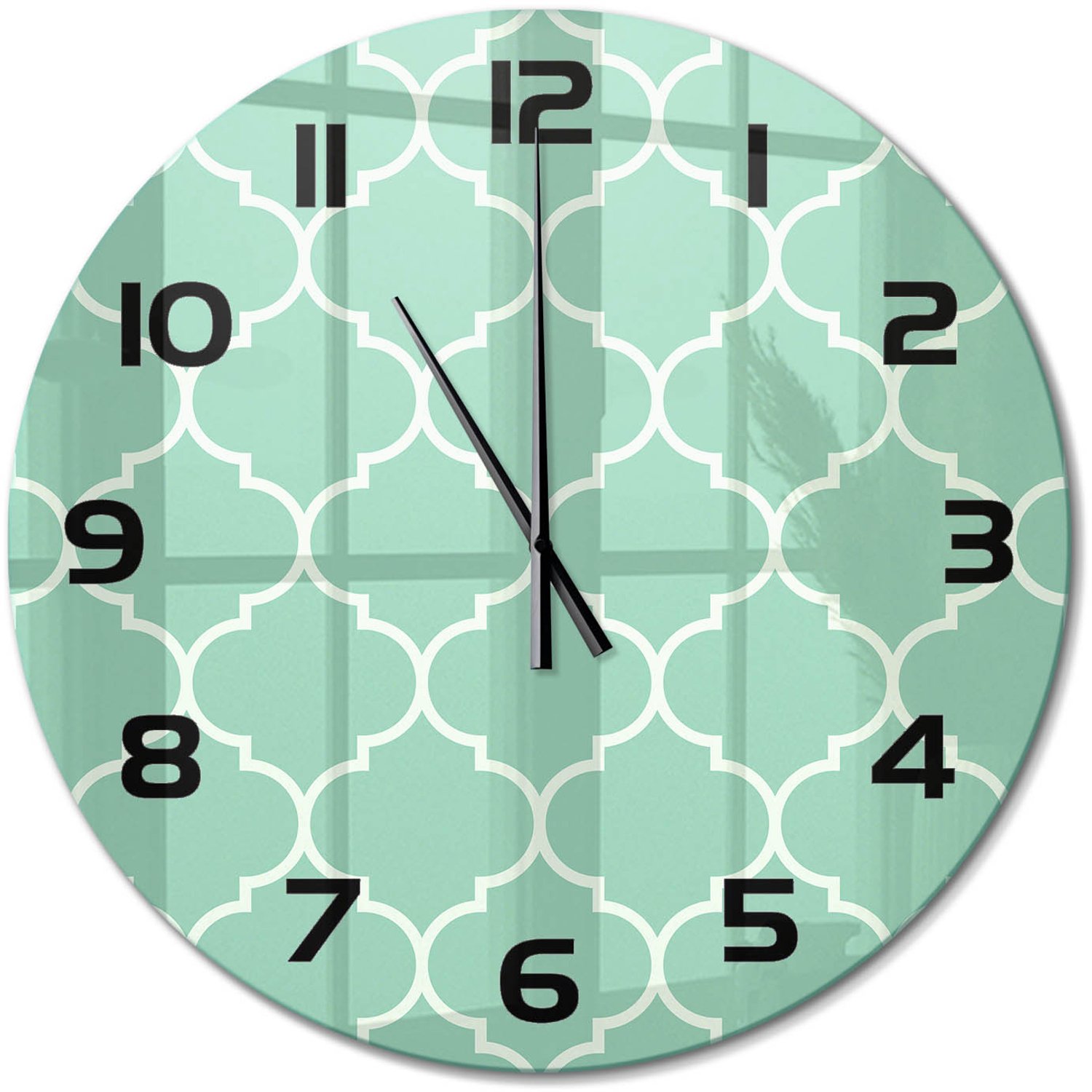 TULUP Wandklok - Marokkaanse achtergrond Glazen Wandklok Design - fi60 cm - Groente Klok Glas Met Opdruk - Zwarte handen - Ronde Klok - Wandklok Glas Met Motief - Decoratieve Glazen Klok
