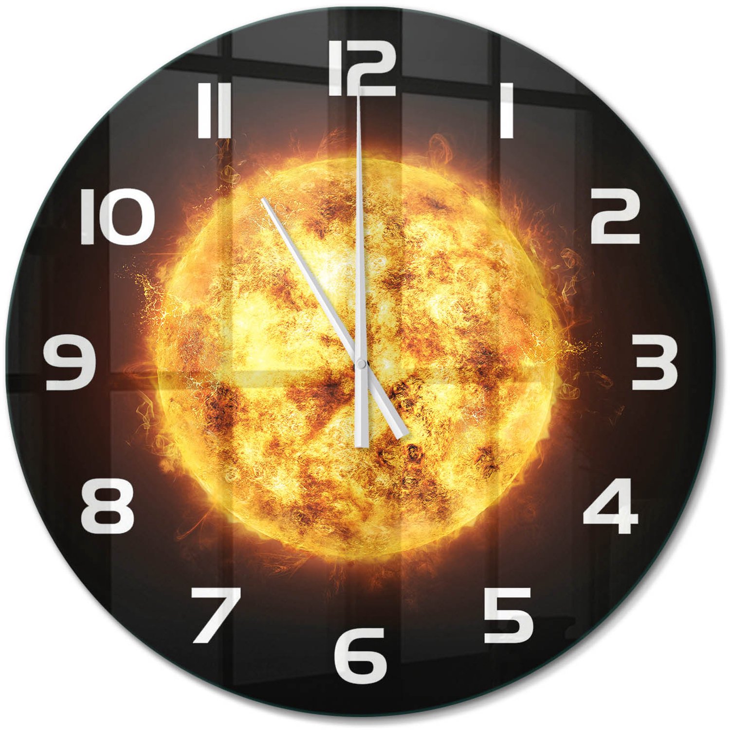 TULUP Wandklok - Zonnig Glazen Klok Met Print - fi60 cm - Oranje Wandklok Glas Met Motief - Witte handen - Ronde Klok - Wandklok Glas Decoratie - Gekleurde Glazen Klok