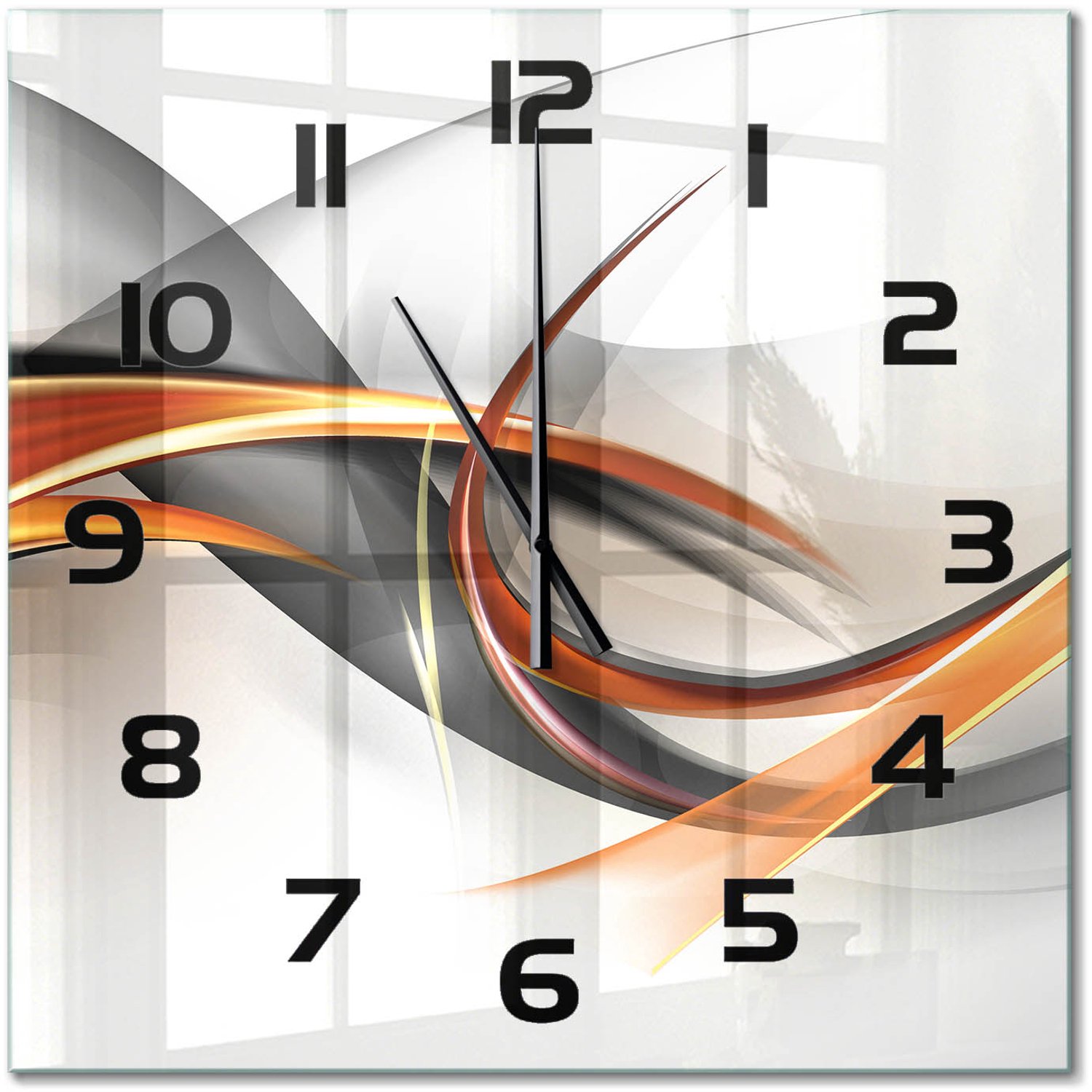 TULUP Wandklok - Golfabstractie Moderne Wandklok Glas - 60x60 cm - Oranje Wandklok Glas Decoratie - Zwarte handen - Vierkante Klok - Glazen Wandklok Design - Klok Glas Met Opdruk