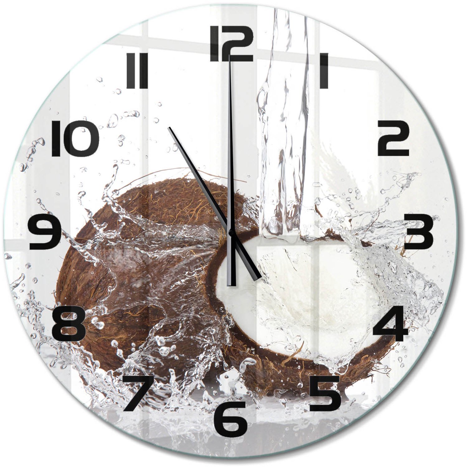 TULUP Wandklok - Kokosnoot Moderne Wandklok Glas - fi60 cm - Bruin Wandklok Glas Decoratie - Zwarte handen - Ronde Klok - Glazen Wandklok Design - Klok Glas Met Opdruk