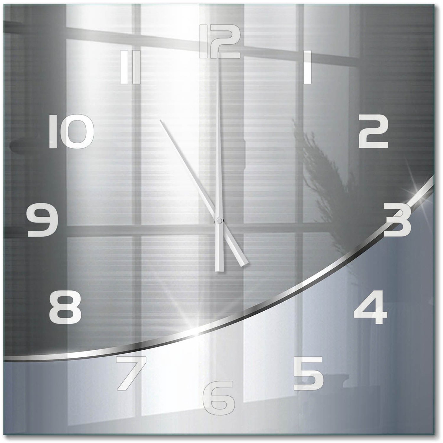 TULUP Wandklok - Metaalabstractie Klok Glas Met Opdruk - 60x60 cm - Zilver Moderne Wandklok Glas - Witte handen - Vierkante Klok - Decoratieve Glazen Klok - Glazen Wandklok Design