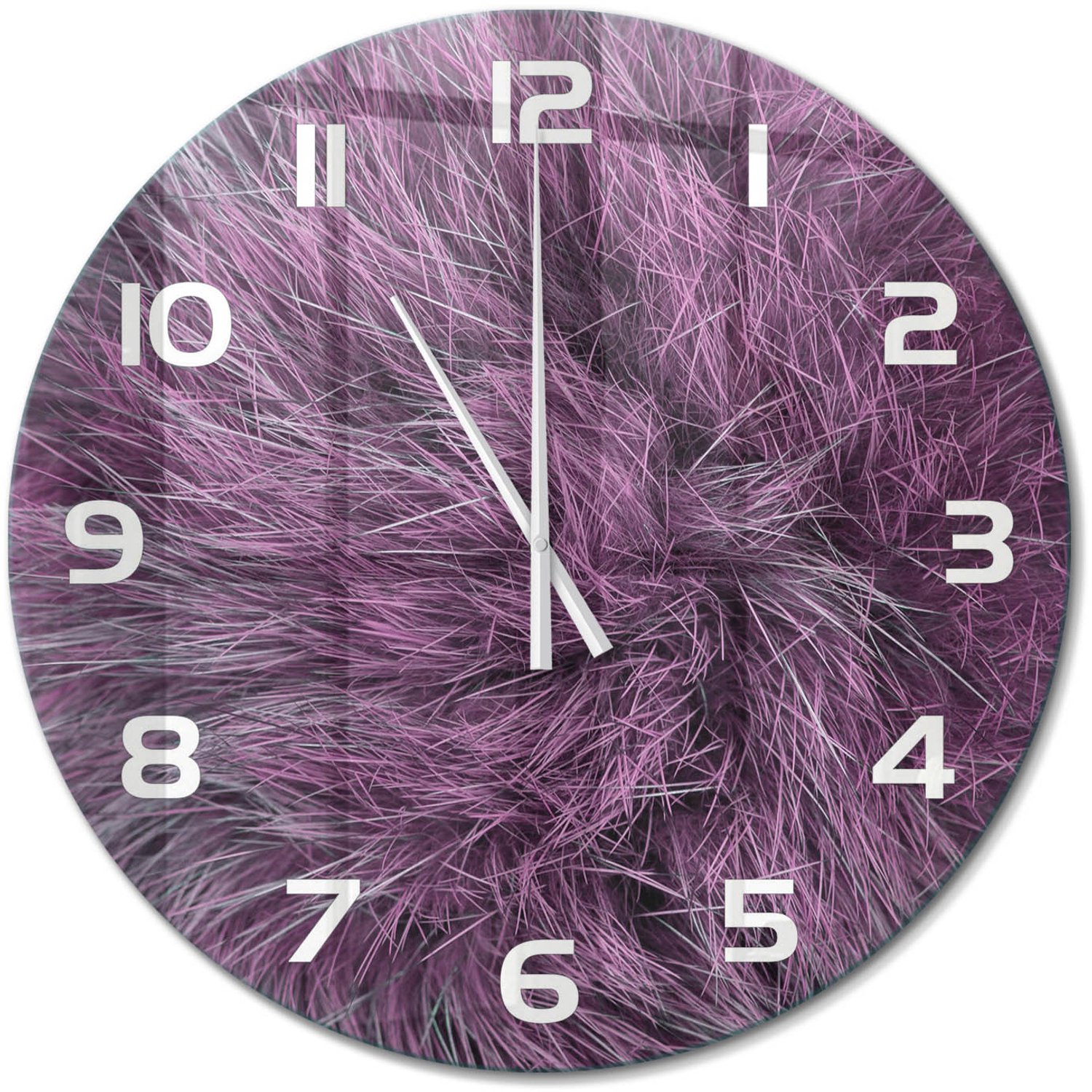 TULUP Wandklok - Roze bont Glazen Wandklok Design - fi60 cm - Roze Klok Glas Met Opdruk - Witte handen - Ronde Klok - Wandklok Glas Met Motief - Decoratieve Glazen Klok