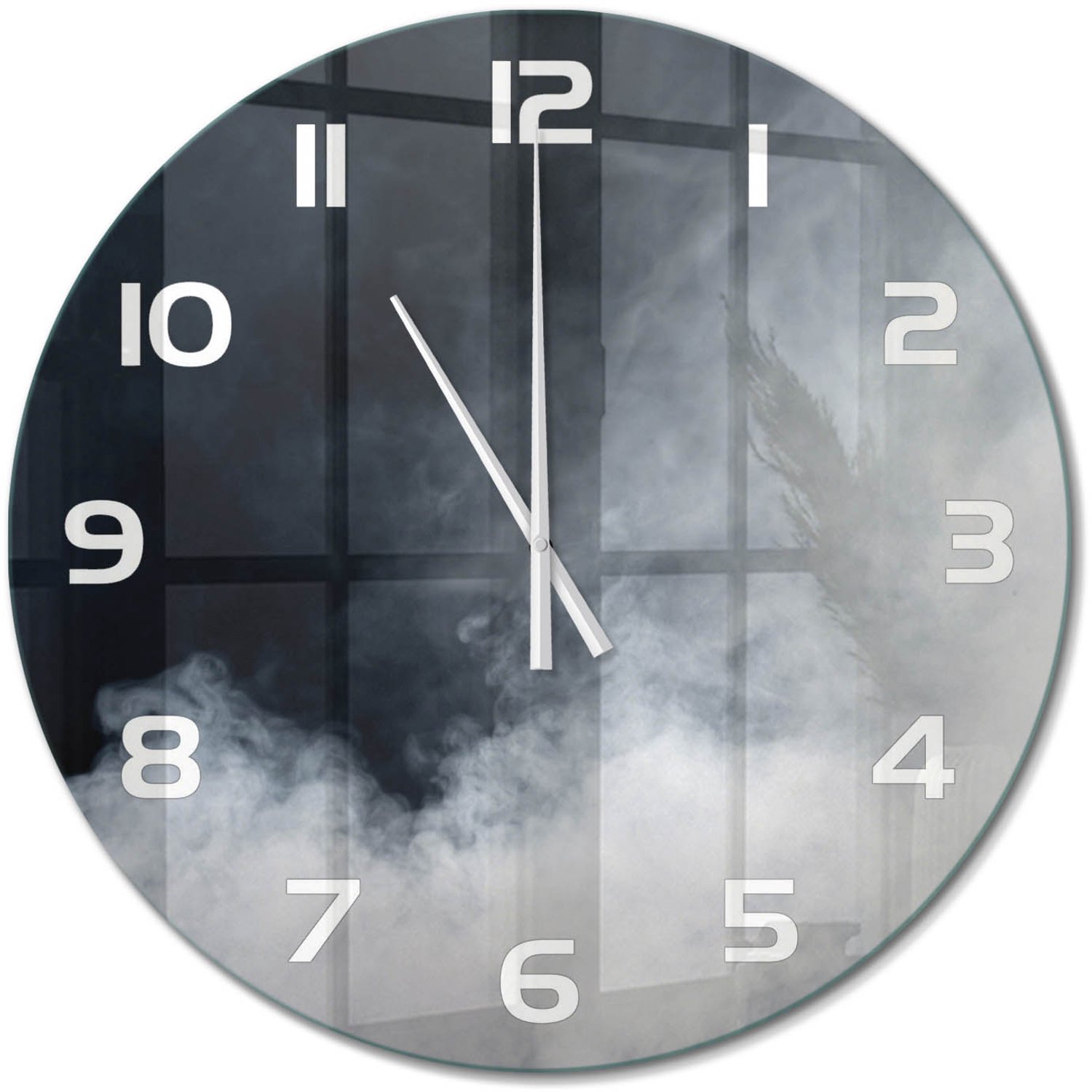 TULUP Wandklok - Witte rook Glazen Klok Met Print - fi60 cm - zwart Wandklok Glas Met Motief - Witte handen - Ronde Klok - Wandklok Glas Decoratie - Gekleurde Glazen Klok