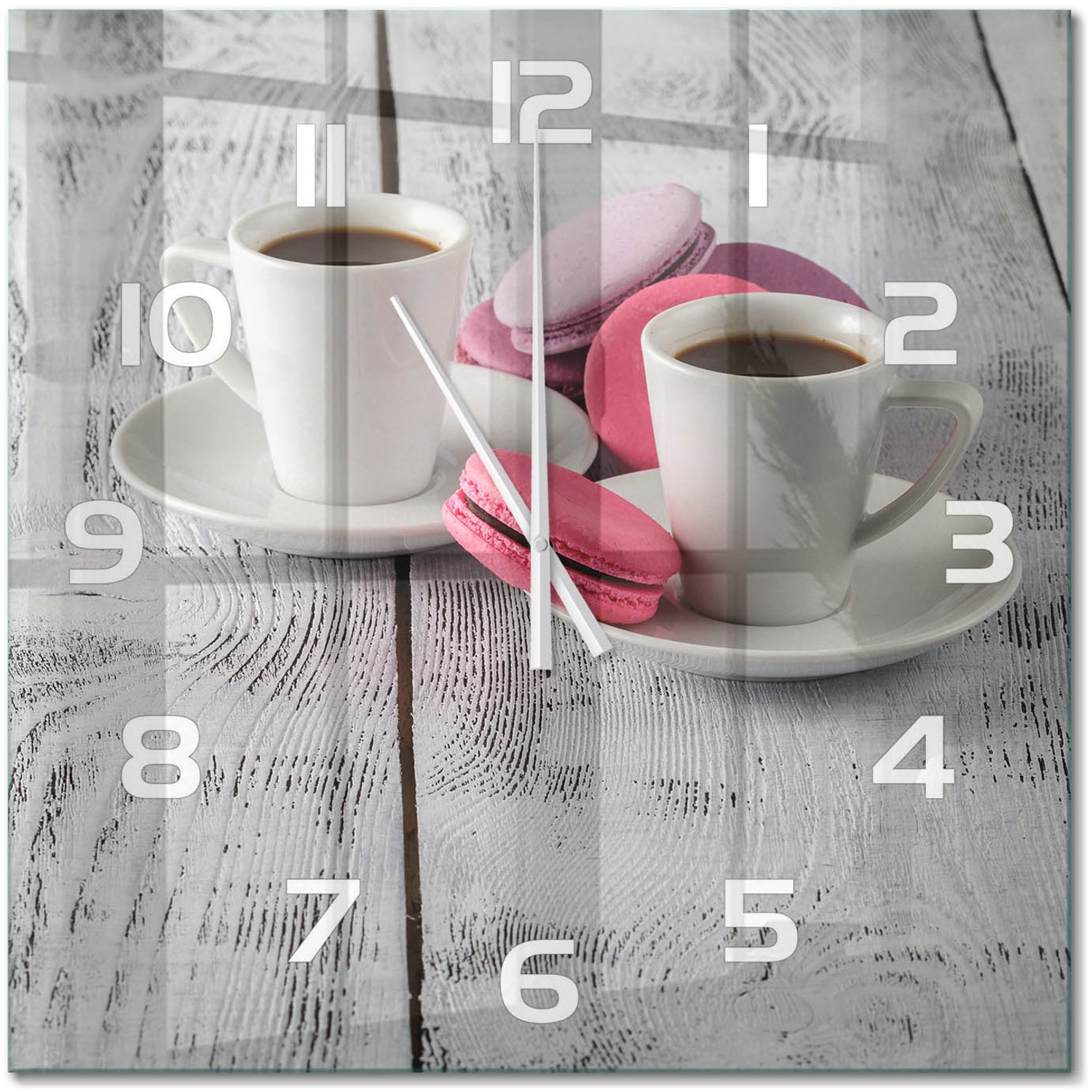 TULUP Wandklok - Koffie en koekjes Klok Glas Met Opdruk - 60x60 cm - Roze Moderne Wandklok Glas - Witte handen - Vierkante Klok - Decoratieve Glazen Klok - Glazen Wandklok Design