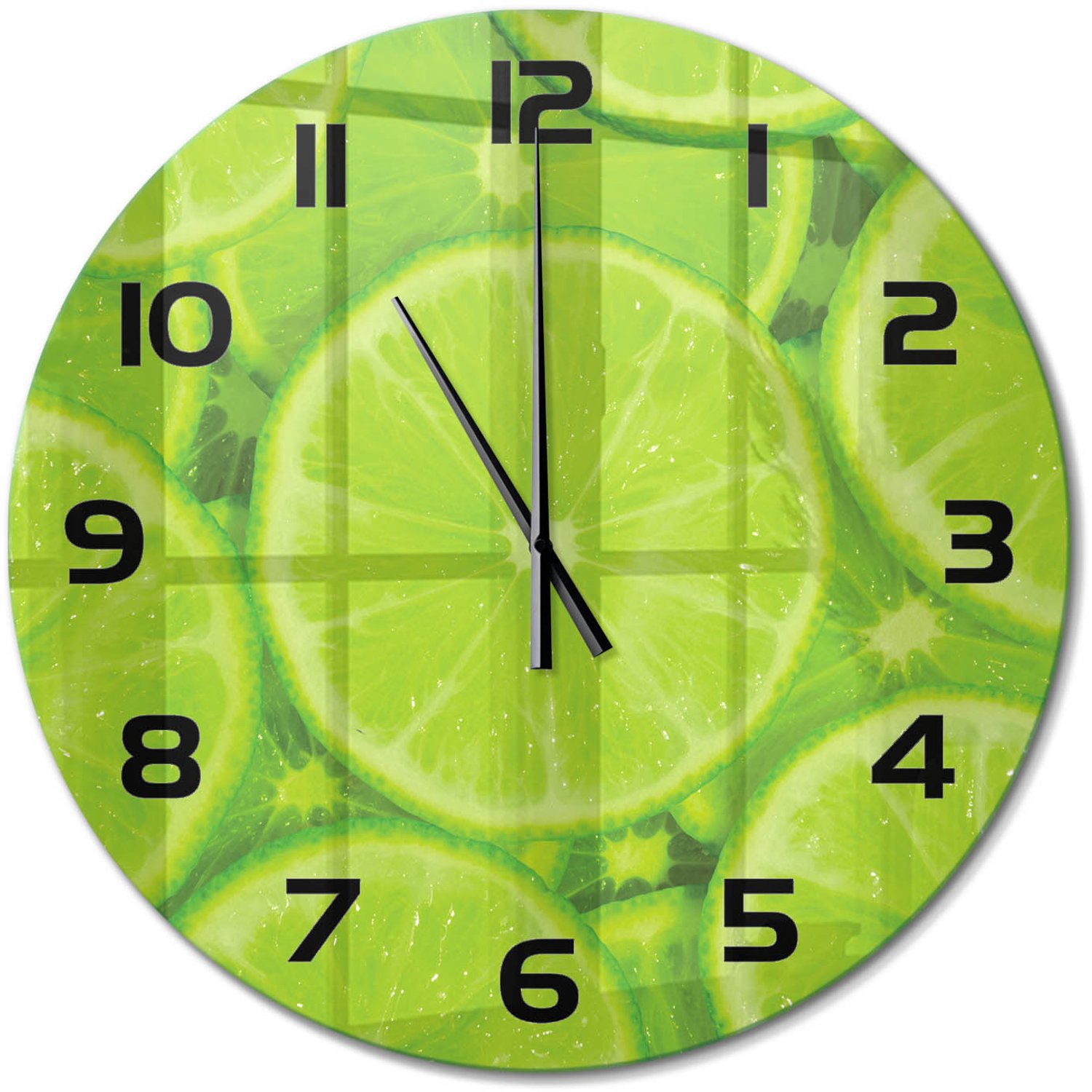 TULUP Wandklok - Limoenen Wandklok Glas Decoratie - fi60 cm - Groente Gekleurde Glazen Klok - Zwarte handen - Ronde Klok - Klok Glas Met Opdruk - Moderne Wandklok Glas