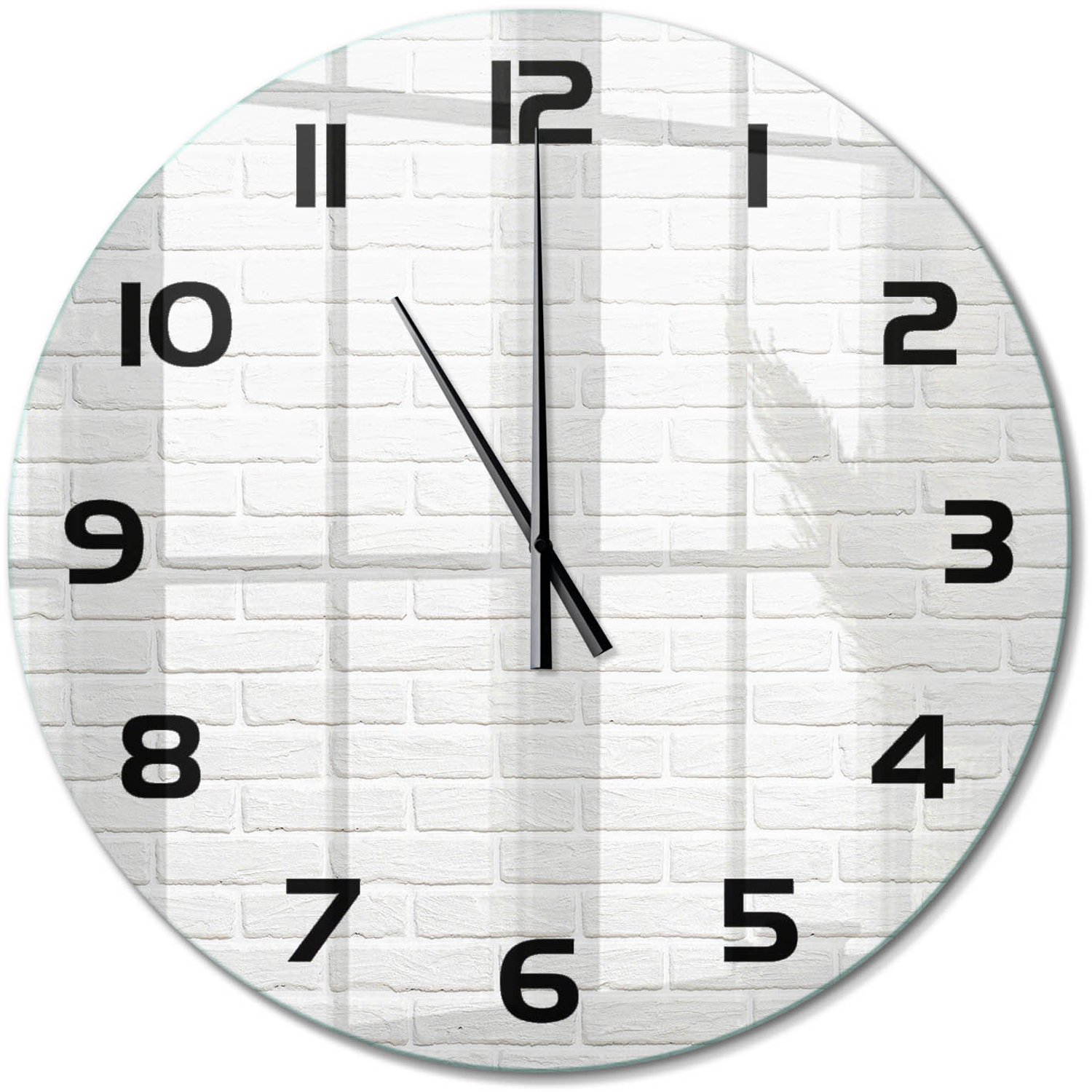 TULUP Wandklok - Bakstenen muur Wandklok Glas Met Motief - fi60 cm - Wit Decoratieve Glazen Klok - Zwarte handen - Ronde Klok - Gekleurde Glazen Klok - Glazen Klok Met Print