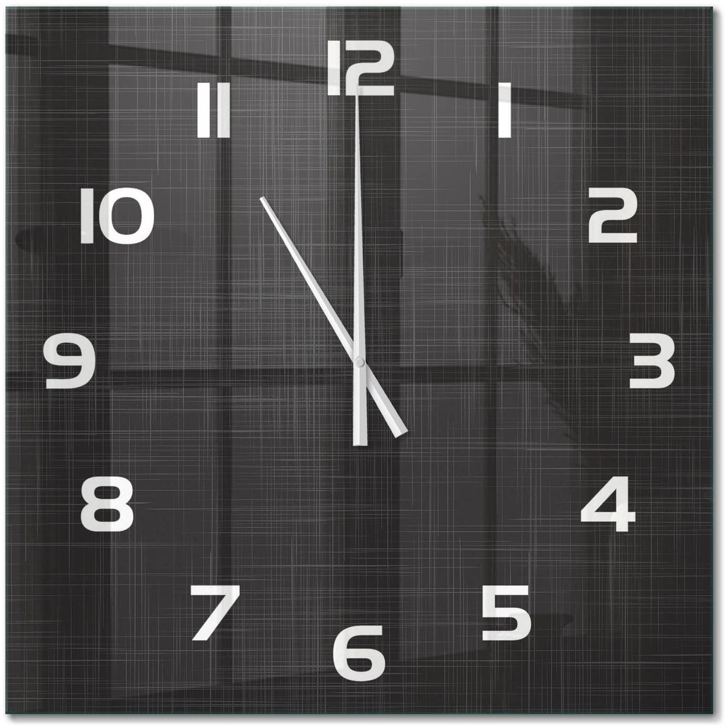 TULUP Wandklok - Linnentextuur Wandklok Glas Met Motief - 60x60 cm - Zwart Decoratieve Glazen Klok - Witte handen - Vierkante Klok - Gekleurde Glazen Klok - Glazen Klok Met Print