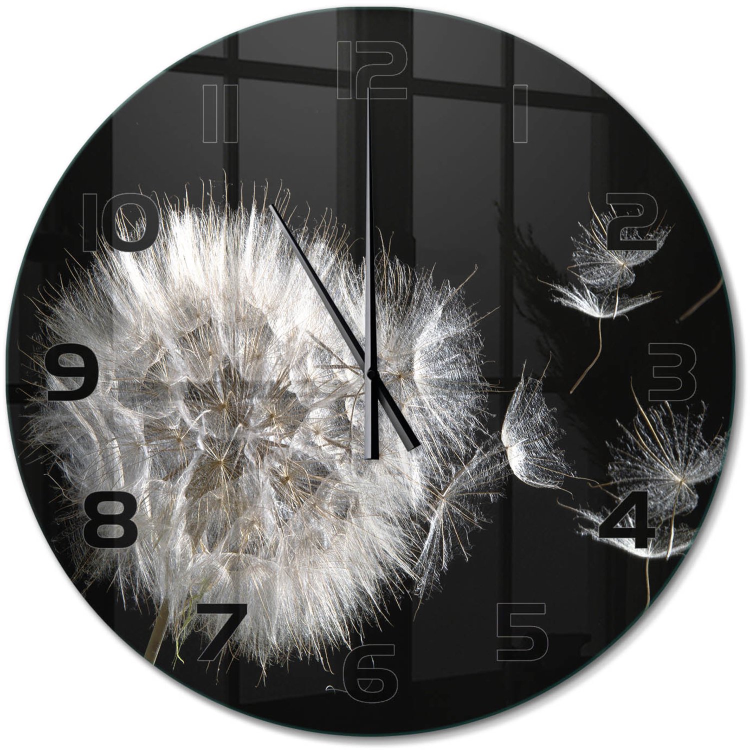TULUP Wandklok - Paardebloem Gekleurde Glazen Klok - fi60 cm - Zwart Glazen Klok Met Print - Zwarte handen - Ronde Klok - Moderne Wandklok Glas - Wandklok Glas Decoratie
