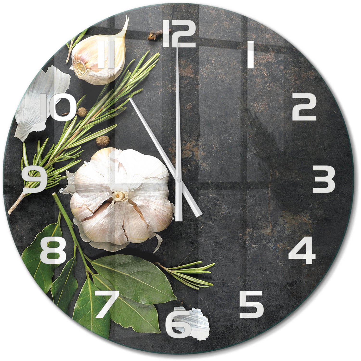 TULUP Wandklok - Knoflook Moderne Wandklok Glas - fi60 cm - Wit Wandklok Glas Decoratie - Witte handen - Ronde Klok - Glazen Wandklok Design - Klok Glas Met Opdruk