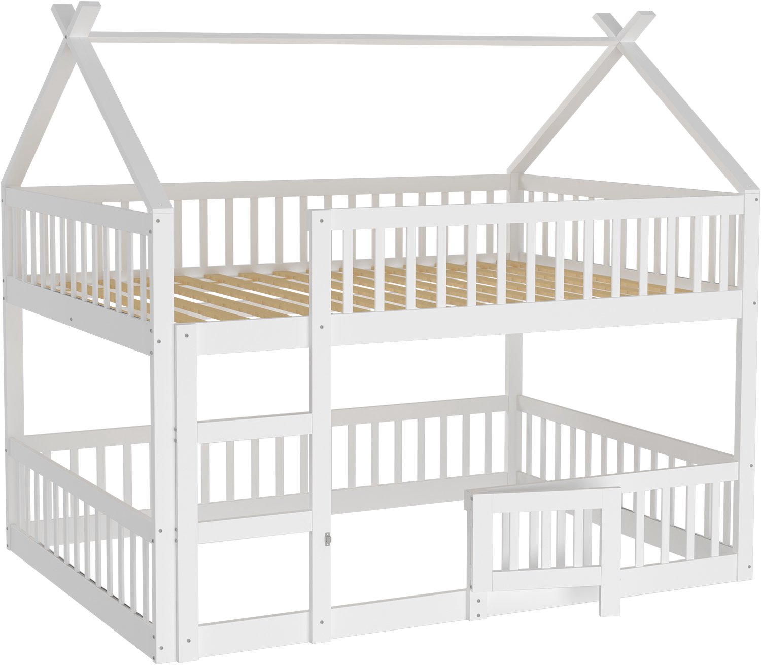 MUVANO Kinderstapelbed 140 x 200 cm - stapelbed met trap - hoog en laag ontwerp - massief houten bedframe met veiligheidshekken - wit voor kinderkamer