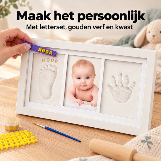 Vicon Premium Baby Fotolijst met Gipsafdruk Voet en Hand - Klei Afdruk Baby - 33 x 20 cm - Kraamcadeau Jongen/Meisje - Babyshower - Kraampakket van Vicon — afbeelding 4