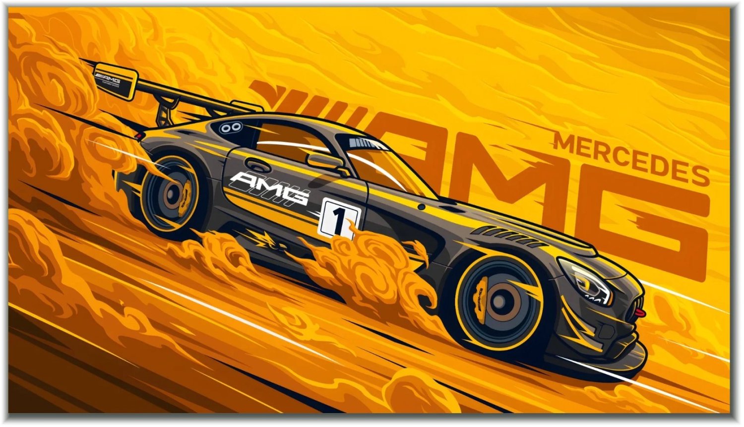 Postertje.nl Poster Mercedes-AMG GT raceauto – Oranje illustratie – 120 × 67,5 cm