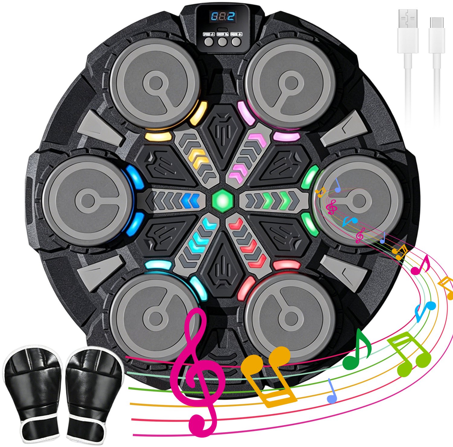 Muzikale Boksmachine voor Muur - Bluetooth en LED Lichtsignalen - 6 Targets - Boks-, Ritme- en Duelmodus - 500mAh Accu - Voor Kinderen en Volwassenen