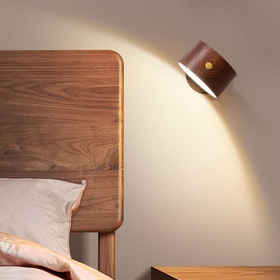 Houten wandlamp voor naast het bed - Oplaadbare nachtlamp - Draadloze wandverlichting - Geschikt voor slaapkamer, hal en gang - Papierhoutmodel — afbeelding 5