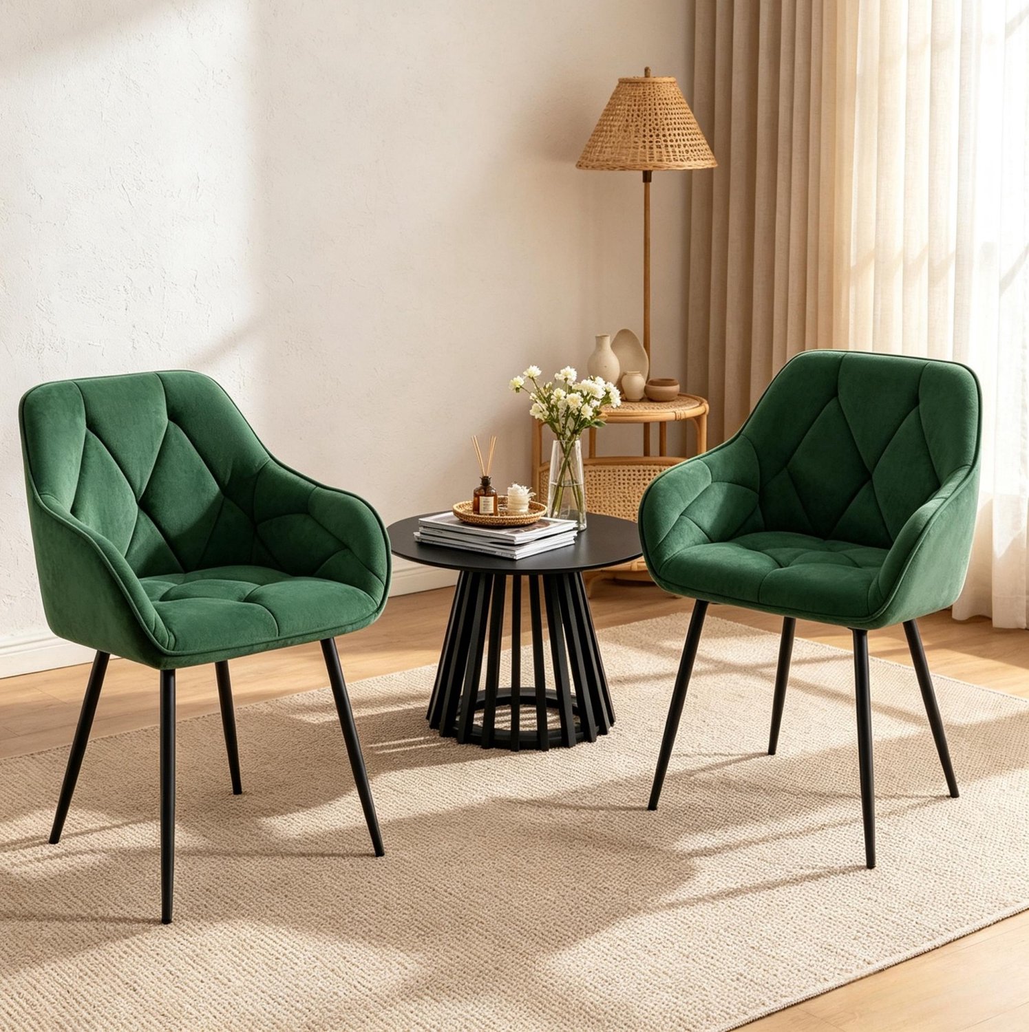 MODFU Eetkamerstoel - Ergonomische Rugleuning - Modern - Velvet - Donkergroen - Set Van 2