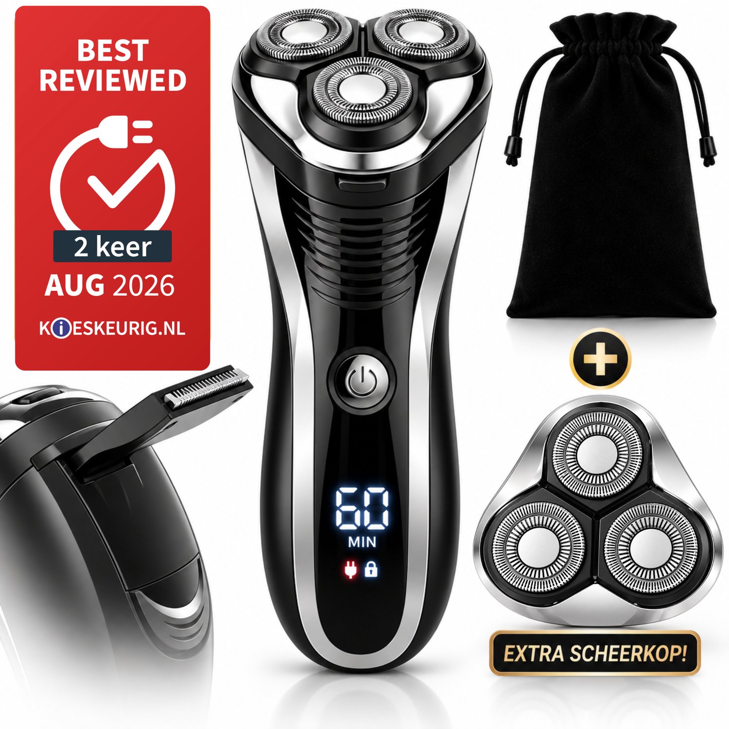 Bol.com Sansbeaute® 2-in-1 Scheerapparaat Mannen met Trimmer + Extra Scheerkop - Nat & Droog – Precisietrimmer - Elektrisch - El... aanbieding