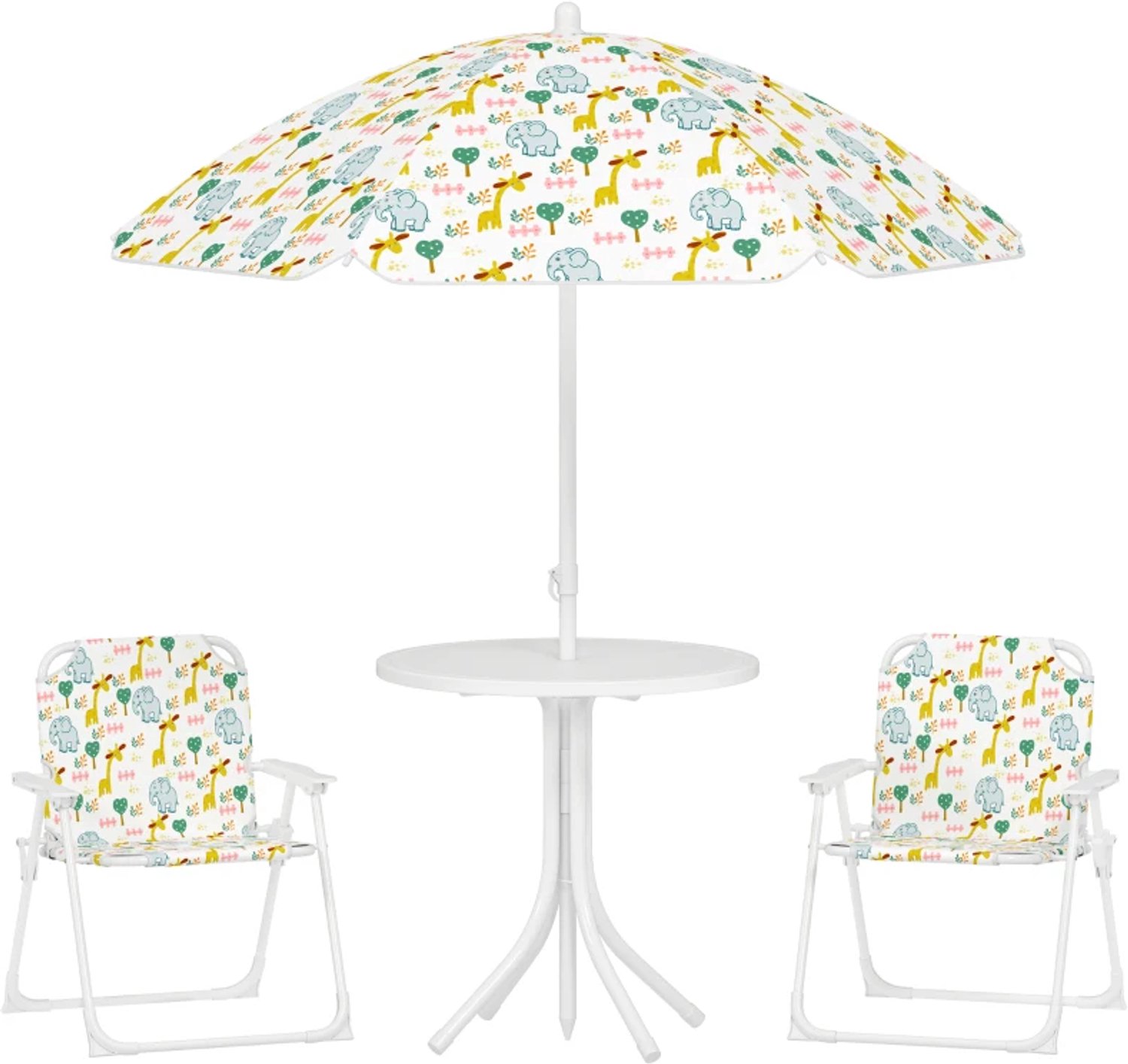 Kinderzitgroep - Klapstoelen - Tafel met parasol - Kleurrijk patroon - Wit