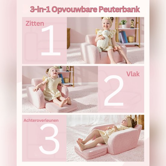 VH Supplies® Kindersofa - Kinderstoel - Kinderbankje - Roze — afbeelding 3