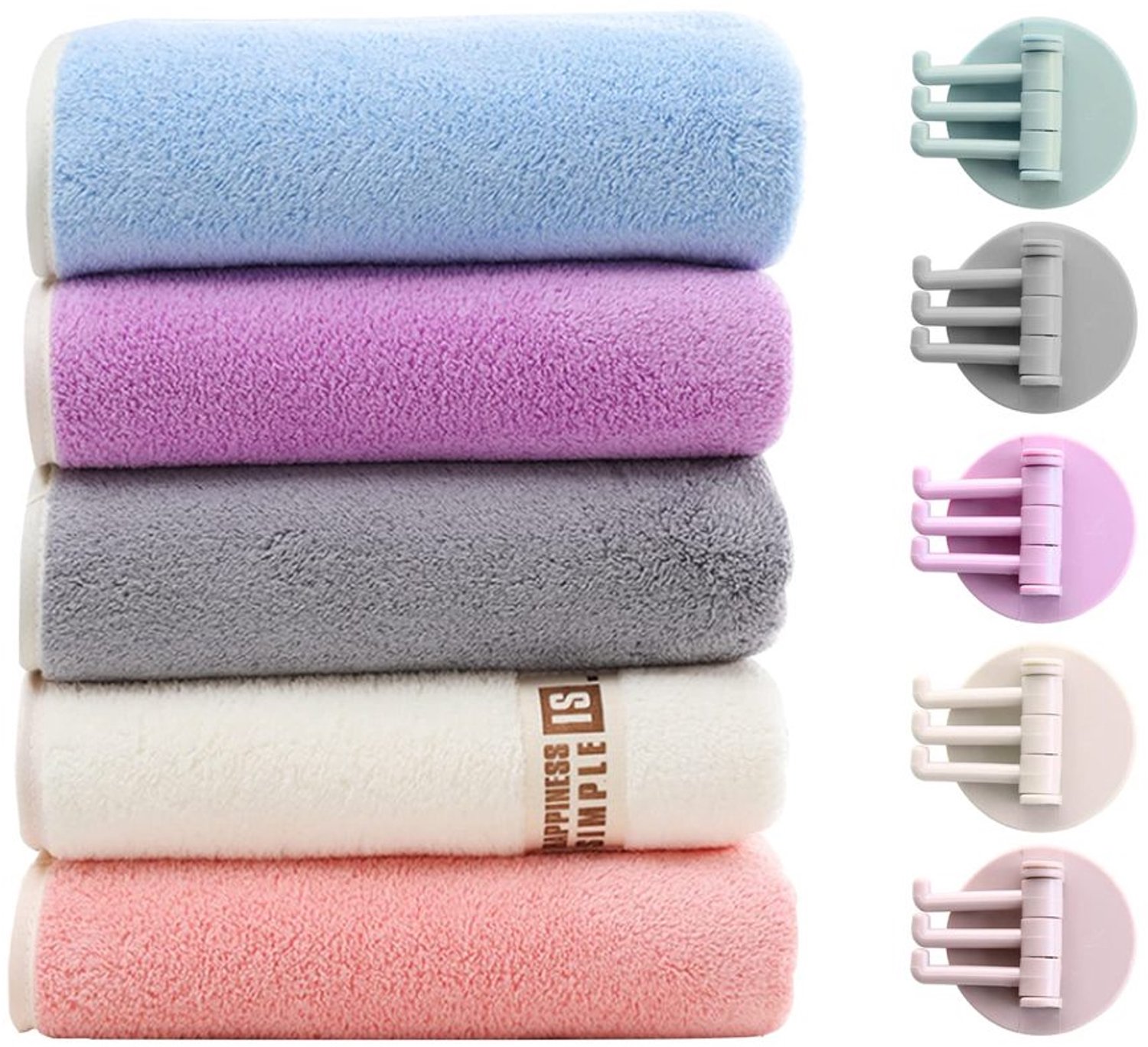 Set van 5 Coral Fleece Handdoeken met Ophanglus en 5 Haken - Sneldrogend voor Keuken en Badkamer