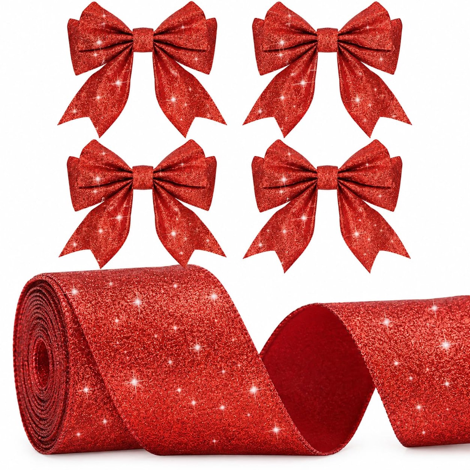 12 meter cadeau lint met draad, 6 cm breed, glitter lint, Kerstmis