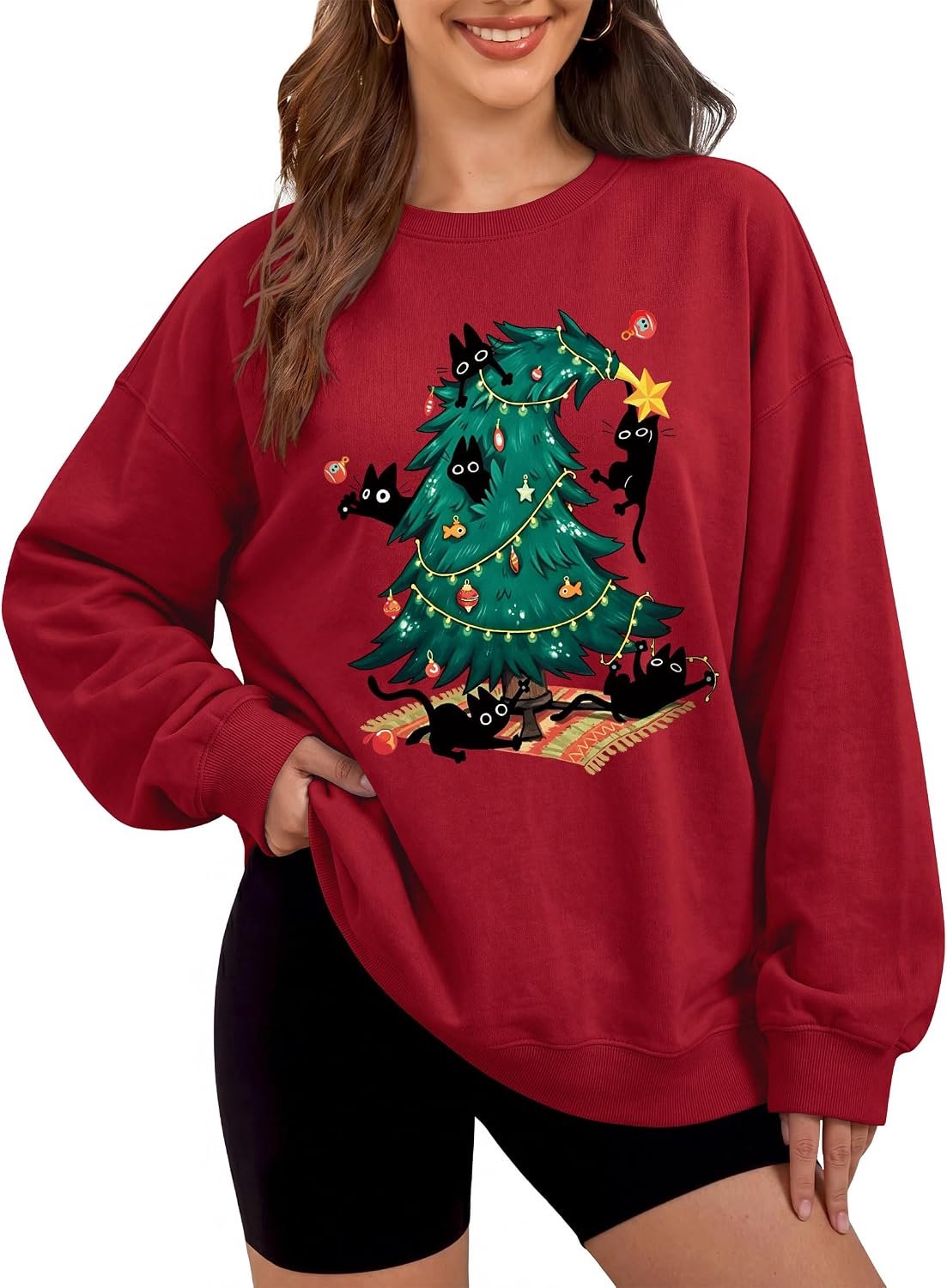 Kersttrui met kattenprint