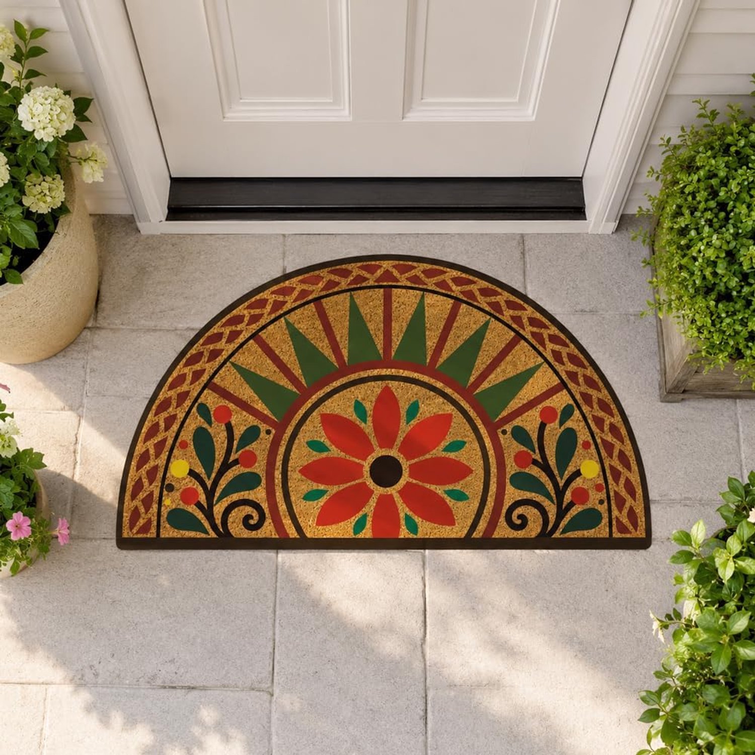Ronde deurmat met bloemenpatroon 40x70 cm antislip