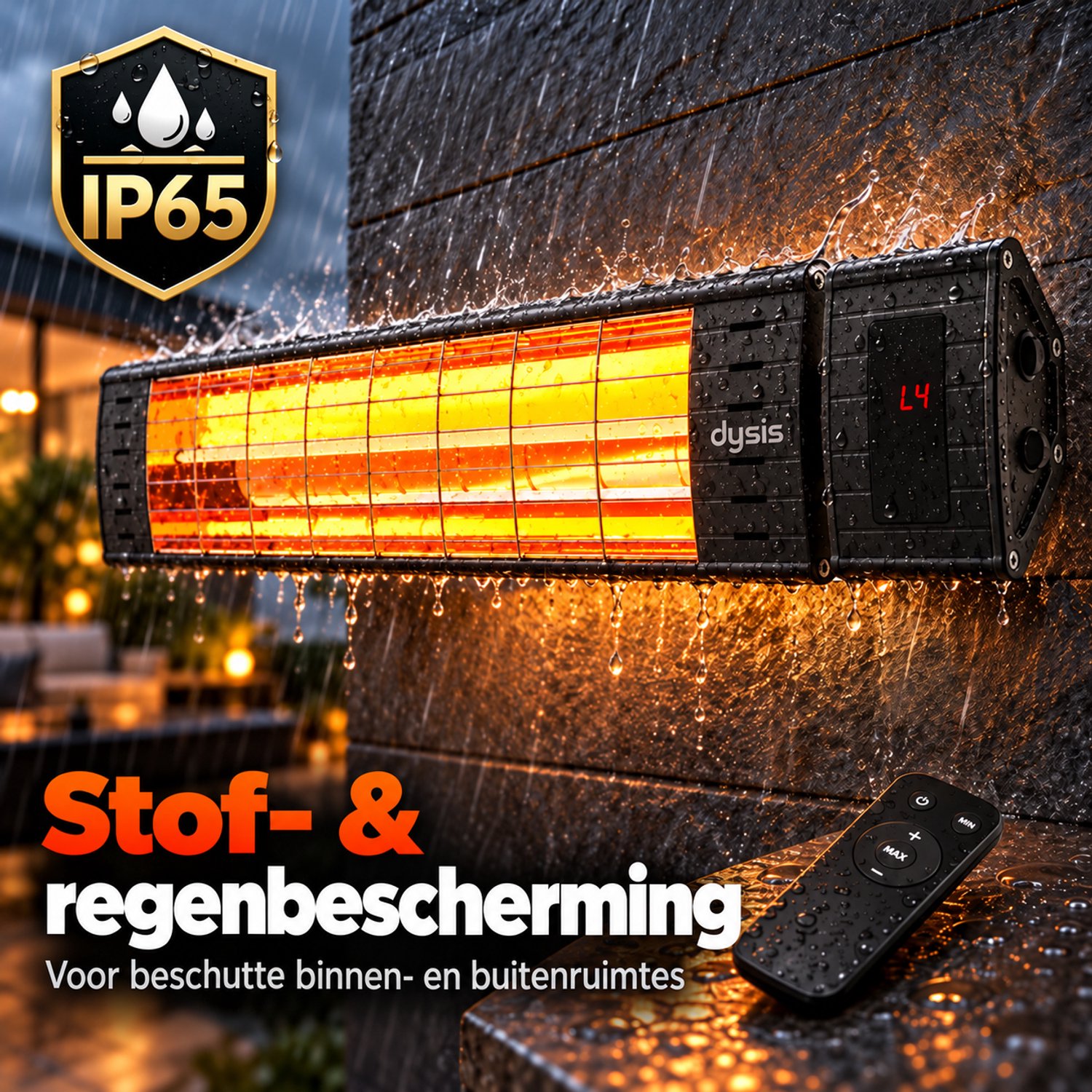 Dysis Infrarood Terrasverwarmer, Infraroodstraler met Afstandsbediening - 2300W - 4 Warmtestanden - IP65 Stof- en Regendicht voor Binnen en Buiten, Elektrische Kachel voor Terras - Zwart – foto 4